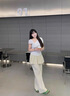 AAISUP白色波點(diǎn)拼接斜肩T恤女2025年夏季簡(jiǎn)約基礎百搭休閑露肩短袖上衣 白色 M 曬單實(shí)拍圖