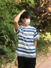 7家優(yōu)品藍白條紋短袖t恤男夏季圓領少年感穿搭半袖T恤衫寬松日系慵懶上衣 BXS-T1104藍色 XL 曬單實拍圖