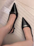 樂(lè )卡利淺口單鞋高跟鞋女尖頭細跟2025年新款設計感上班通勤休閑貓跟小眾 黑色37碼 5cm 曬單實(shí)拍圖