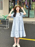 愛 西娜女童夏季連衣裙2025新款夏裝裙子中大童韓版洋氣娃娃領氣質公主裙 藍色 175 cm 曬單實拍圖