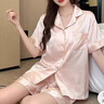 莫代爾冰絲睡衣女款夏季短袖短褲2025新款仿絲綢感夏天薄款家居服套 Z851粉色 XL ：適合120-140斤穿著 曬單實(shí)拍圖