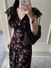 棉致法式飛飛袖連衣裙女夏季2025新款碎花氣質(zhì)絕美收腰顯瘦設計感長(cháng)裙 黑色 L 建議100-115斤 曬單實(shí)拍圖