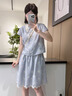 VEGA CHANG短袖連衣裙女2025新款夏學(xué)院風(fēng)小個(gè)子假兩件條紋刺繡裙 藍色條紋 S 曬單實(shí)拍圖