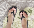 2025新款拖鞋女夏時(shí)尚外穿百搭海邊夾腳沙灘涼拖鞋花朵厚底人字拖 黑色 38-39 曬單實(shí)拍圖