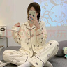 春秋冬季純棉睡衣休閑可外穿夏天空調開(kāi)衫家居服女士媽媽套裝長(cháng)袖 帕恰 XL 碼【120-140斤】 曬單實(shí)拍圖