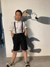 紛資言兒童背帶褲套裝夏季英倫小童幼兒園演出表演男童西裝主持禮服 白色壓褶黑短褲五件套 100 曬單實拍圖
