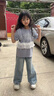 G.DUCKKIDS2025新款女童蕾絲花邊裙套裝夏季薄款軟萌公主裙幼兒園穿搭兩件套 麻灰色短袖單件 120 cm 曬單實(shí)拍圖