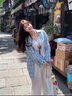 韓璐嬌（hanlujiao）休閑褲女裝夏季2025新款搭配一整套茶系減齡時尚穿搭三件套裝褲子 藍色襯衫+白色短袖+白色褲子 M 【98-108斤】 曬單實拍圖