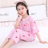 夏季短袖長(cháng)褲兒童綿綢睡衣套裝薄純棉綢女童睡衣小女孩寶寶家居服 短袖長(cháng)褲可愛(ài)兔 75碼110cm 曬單實(shí)拍圖