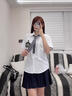 邦帛世短袖JK制服套裝條紋襯衫女生短裙學院風百褶裙裙子夏季三件套 JK制服【藍色襯衫+裙+領帶】 L 碼 曬單實拍圖