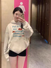 燦圖白灰色字母印花重磅連帽衛(wèi)衣女春秋季設(shè)計(jì)感帽衫外套寬松上衣服女 白灰色 L 曬單實(shí)拍圖