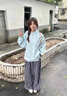 矜持范衛(wèi)衣女韓系學院風撞色拼接連帽秋季寬松小個子休閑百搭上衣 藍色 【320克薄款】 L 曬單實拍圖