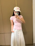 小野七天粉色正肩t恤女短袖2025夏季新款少女感甜美顯瘦多巴胺修身上衣 粉色 M 曬單實拍圖