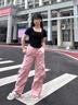 慕瑤雨2025男女闊腿褲子寬松復(fù)古顯瘦工裝褲子多巴胺帥氣直筒休閑工裝褲 粉色 S 【建議80斤內(nèi)】 曬單實(shí)拍圖
