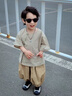 FIDQIOG品牌男童夏裝新款純棉襯衫兩件套短袖衣服 卡其色 120 cm 曬單實(shí)拍圖