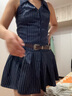 素織錦掛脖純欲連衣裙女裙子夏季女裝性感辣妹套裝v領無袖露肩吊帶短裙 掛脖辣妹無袖連衣裙+腰帶 L 【推薦體重110-140斤】 曬單實拍圖