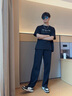 真維斯（Jeanswest）重磅休閑褲男春秋款美式潮流寬松闊腿褲高品質(zhì)垂順直筒長褲衛(wèi)褲男 麻灰(純色) XL (180)(不起球不掉色) 曬單實(shí)拍圖
