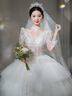 紅妝飾佳婚紗新娘2025新款法式在逃公主長袖宮廷風重工迎賓紗出門紗主紗 米白齊地款 S 曬單實拍圖