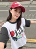 Mmlg 87mm 棒球帽女新款撞色刺繡字母定制金屬帽扣鴨舌帽情侶同款帽子 紅色 均碼 60 曬單實(shí)拍圖