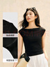 森馬（Semir）短袖T恤女短款純色顯瘦百搭2025夏新款緊身一字領(lǐng)上衣小性感 黑色90001 M 曬單實(shí)拍圖