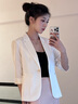 晨芙時(shí)尚小西裝外套女夏薄款小個(gè)子氣質(zhì)休閑中袖西服連衣裙職業(yè)套裝裙 單件白色西裝 XL 建議110-120斤 曬單實(shí)拍圖