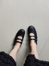 詩歌蘭2025新款時尚真皮芭蕾舞鞋女瑪麗珍鞋單鞋女淺口平底高跟鞋 黑色 35 (225mm) 曬單實拍圖