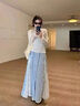 茯見不規(guī)則蕾絲藍色格子半身裙女2025夏海邊穿搭三件套A字大擺長裙子 三件套（罩衫十背心十半身裙） M 曬單實拍圖