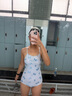 普拉施（PULASSI）游泳衣女士泳衣連體三角高級感美背性感顯瘦速干泳裝 藍彩蝶 L 曬單實(shí)拍圖