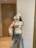 佐敘韓版復(fù)古條紋撞色印花插肩短袖T恤女2025夏新款修身收腰顯瘦上衣 藏藍(lán)色 M （85-100斤） 曬單實(shí)拍圖