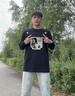 STA旗艦店潮牌白色映象感T字印花長袖T恤男女春秋純棉情侶裝重磅上衣 黑色 XL 曬單實(shí)拍圖