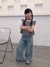 女生夏裝牛仔褲薄款2025新款初中生洋氣女大童闊腿褲女孩褲子夏 藍(lán)色【夏季薄款】 150 曬單實(shí)拍圖