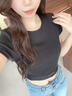 Calvin Klein內衣【摩登引力帶】25夏季女ck可外穿羅紋辣妹短款正肩T恤QS7349 UB1-太空黑 S 曬單實(shí)拍圖