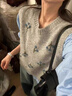 蜜樂(lè )奇春秋季灰色坎肩針織疊穿搭馬甲背心女韓系毛衣無(wú)袖襯衫兩件套上衣 馬甲+襯衫【兩件套】 S 建議80-95斤 曬單實(shí)拍圖