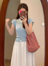 唐菓蜜新款連衣裙女2025夏季女裝韓系多巴胺時(shí)尚清新甜美風(fēng)顯瘦套裝裙子 藍(lán)色上衣+白色裙子 M 曬單實(shí)拍圖