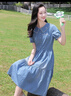方糖姑娘少女連衣裙中學(xué)生牛仔裙大童夏裝新款初中生裙子高中生學(xué)院風(fēng)女裝 21379SC牛仔藍(lán) M 曬單實(shí)拍圖