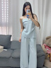 GUYN淺藍色絕美漂亮吊帶上衣闊腿褲套裝女夏韓系清冷貴氣感穿搭兩件套 淺藍色[優(yōu)質(zhì)版] M[建議115斤以?xún)萞 均碼 曬單實(shí)拍圖
