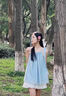 皓娥吊帶背心女夏季無袖溫柔韓系氣質(zhì)褶皺無袖綁帶露肩外穿寬松上衣 【薄荷藍】M 曬單實拍圖