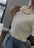 Olrain歐芮兒淺黃色釘珠大圓領(lǐng)毛針織套頭衫女夏季2025新款上衣 淺黃色 L 曬單實拍圖