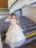 迪牧歐兒童禮服裙輕奢小眾高端走秀10周歲小女孩生日公主裙主持人演出服 香檳色長(cháng)款 110 曬單實(shí)拍圖