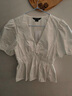UR春季新款女裝法式氣質(zhì)褶皺V領(lǐng)短袖罩衫襯衫UWM250034 本白 S 曬單實(shí)拍圖