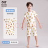 瑁恩·瑁愛(ài)（Mn·Mo）男童純棉睡衣薄款短袖家居服套裝兒童夏季寶寶全棉空調服 熊寶奇遇(冰川米白) 100 碼適合身高約90cm 曬單實(shí)拍圖