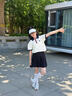 OVE女童六一套裝夏季學院風Polo短袖兒童啦啦隊表演服大童夏裝百褶裙 1566黑色+19056白色 140 cm 曬單實拍圖