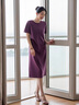 clotho Rennie品牌女裝短袖連衣裙女2025夏季新款氣質(zhì)減齡寬松遮肉直筒顯瘦裙子 紫色 M （適合95-115斤） 曬單實拍圖