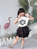 G.DUCKKIDS小黃鴨童裝女童套裝夏季新款兒童衣服韓版洋氣蓬蓬蛋糕裙兩件套女 套裝白上衣黑褲裙 160 建議150-160cm12-13歲 曬單實拍圖