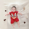 G. DUCKKIDS純棉連體衣滿月嬰兒衣服夏季男寶寶包屁衣周歲百天拍照服裝中國(guó)風(fēng) 紅色純棉短袖龍 120克 90cm 曬單實(shí)拍圖