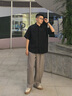 皓頓（HAUT TON）男士休閑褲2025夏季新款寬松直筒褲 奶咖灰 L (170) 曬單實拍圖