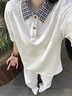 LDBE撞色格紋polo領(lǐng)短袖t恤女夏季美式復(fù)古學(xué)院風(fēng)小眾設(shè)計感半袖上衣 白灰色 M 【80-100斤】 曬單實拍圖
