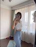 Aisunstyle歐美裸感瑜伽服褲女春夏款高端緊身高腰提臀彈力速干運動(dòng)健身服褲 碳藍色 S 曬單實(shí)拍圖
