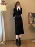 俞兆林法式赫本風(fēng)氣質(zhì)黑色長(cháng)袖襯衫連衣裙女秋冬大碼胖mm收腰顯瘦長(cháng)裙子 黑色（知性風(fēng)） XL 【建議體重120-140斤】 曬單實(shí)拍圖