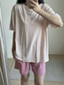 天蠶涼感深睡衣超柔軟情侶睡衣女款夏季防螨帶胸墊家居服男 短褲款帶胸墊女-晨光粉 均碼 S 曬單實(shí)拍圖
